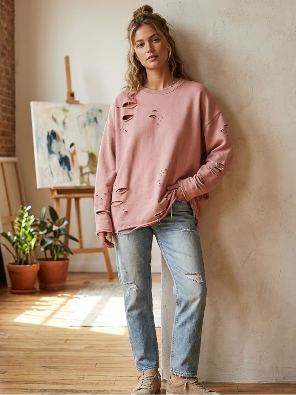 Oops Market Tattered & Torn Oversized Distressed Sweatshirt Size Medium